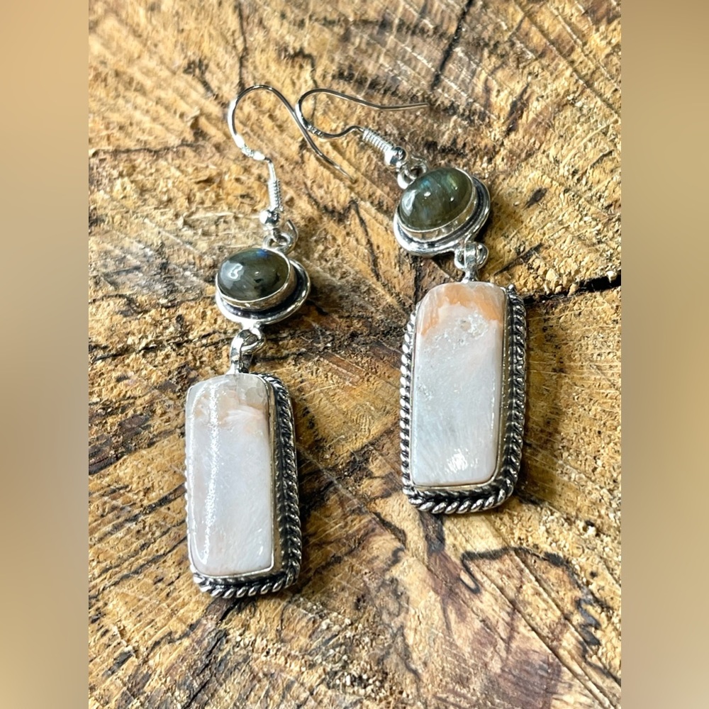 Labradorite & Scolecite Earrings 2”